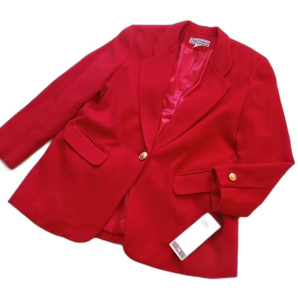Norton McNaughton Vintage Wool NWT Single Button Blazer Red 14 Single Breasted